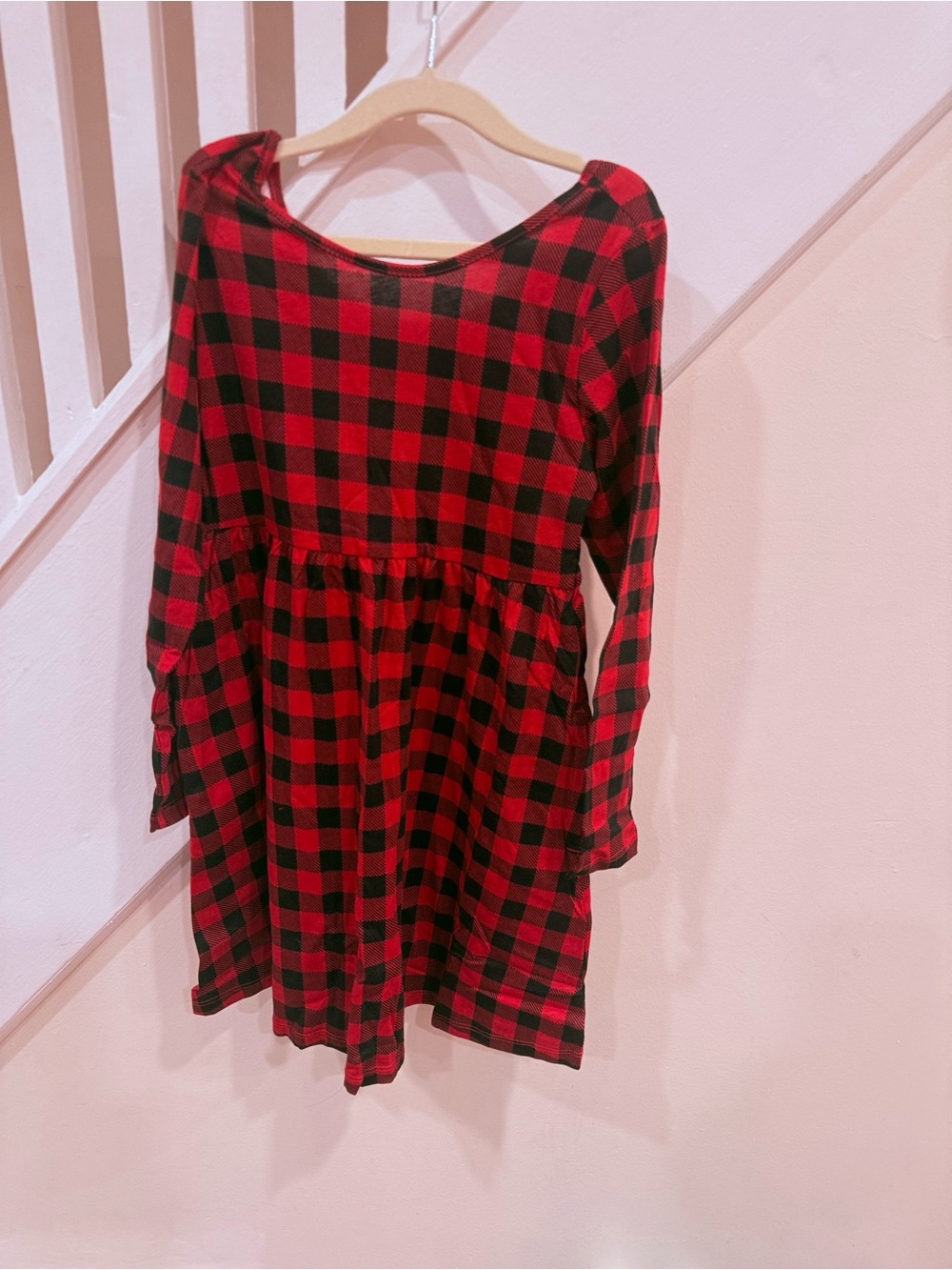 Old Navy Red and Black Plaid Long-Sleeve Girls' Dress size 8